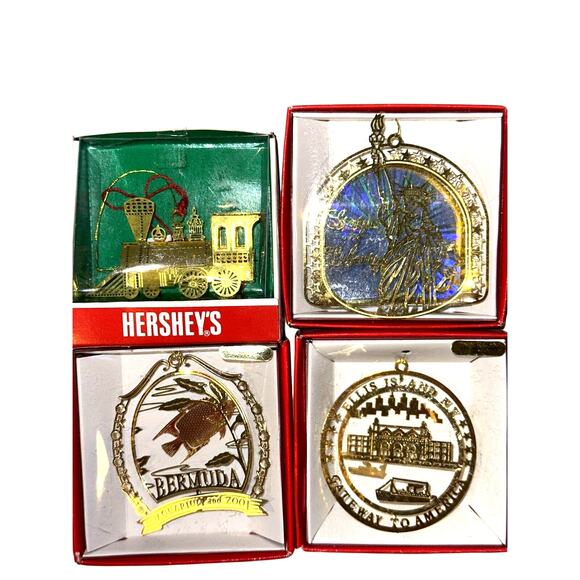 4 NEW 24k Brass Ornament Statue Of Liberty Hersheys Train Ellis Island Bermuda - Picture 1 of 12